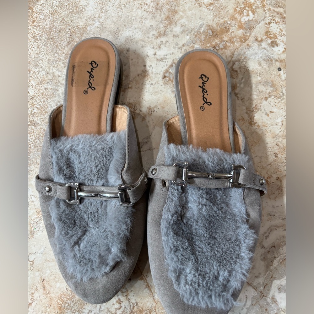 Cupid Gray Suede Flats with Buckle Detail